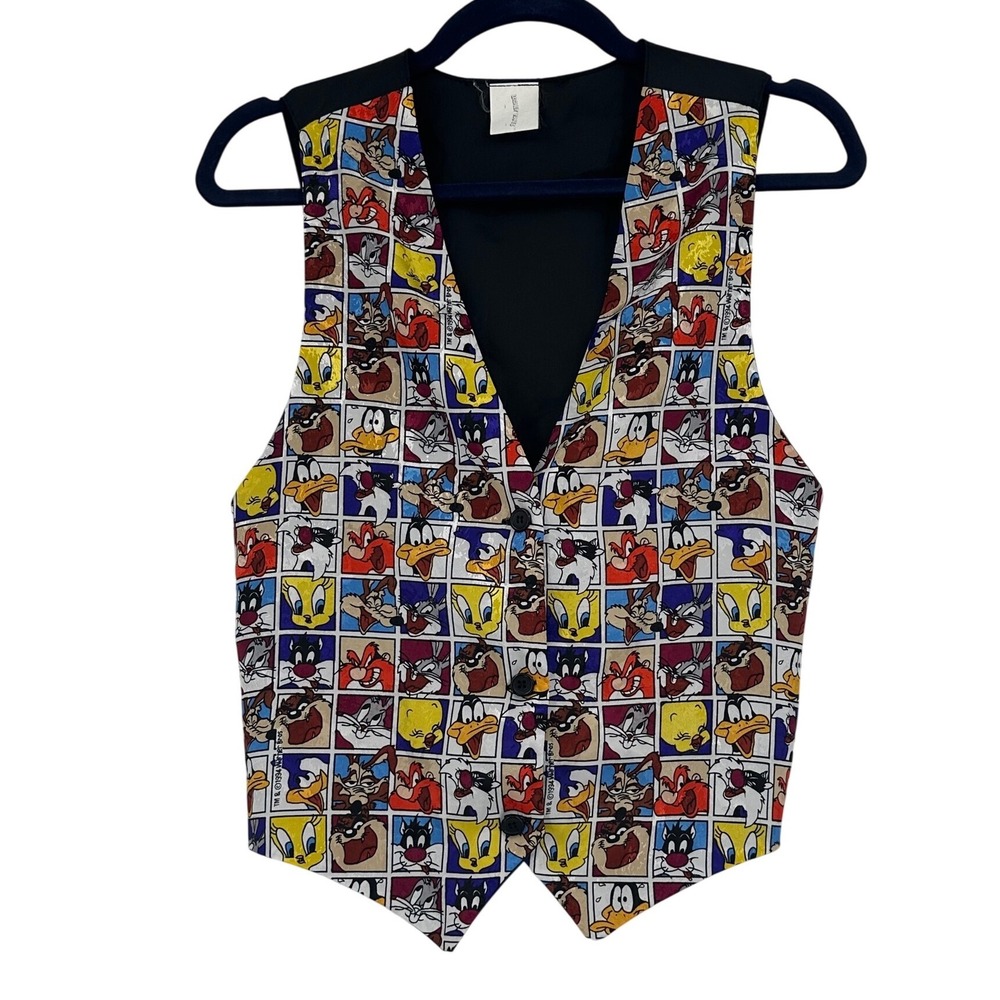 Vintage 1994 Looney Tunes Character Print Vest Warner Bros 90s Multi-Color Vest